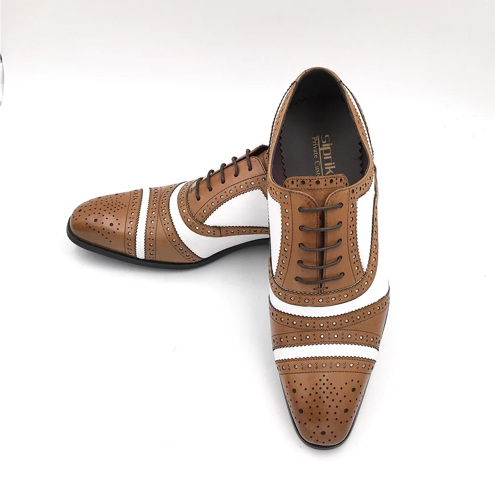 Мужские туфли броги Sipriks черные/белые кожаные с перфоратором|shoes designer men|shoes elegantshoes
