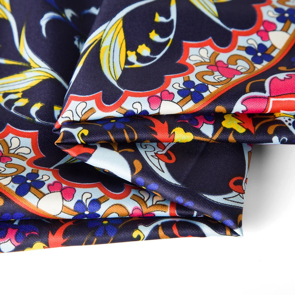 

New Luxury Brand 100% Twill Silk Scarf Women Bohemia Colors Flower Print Square Scarves 100 X 100cm Large Bandana Wraps Hijab