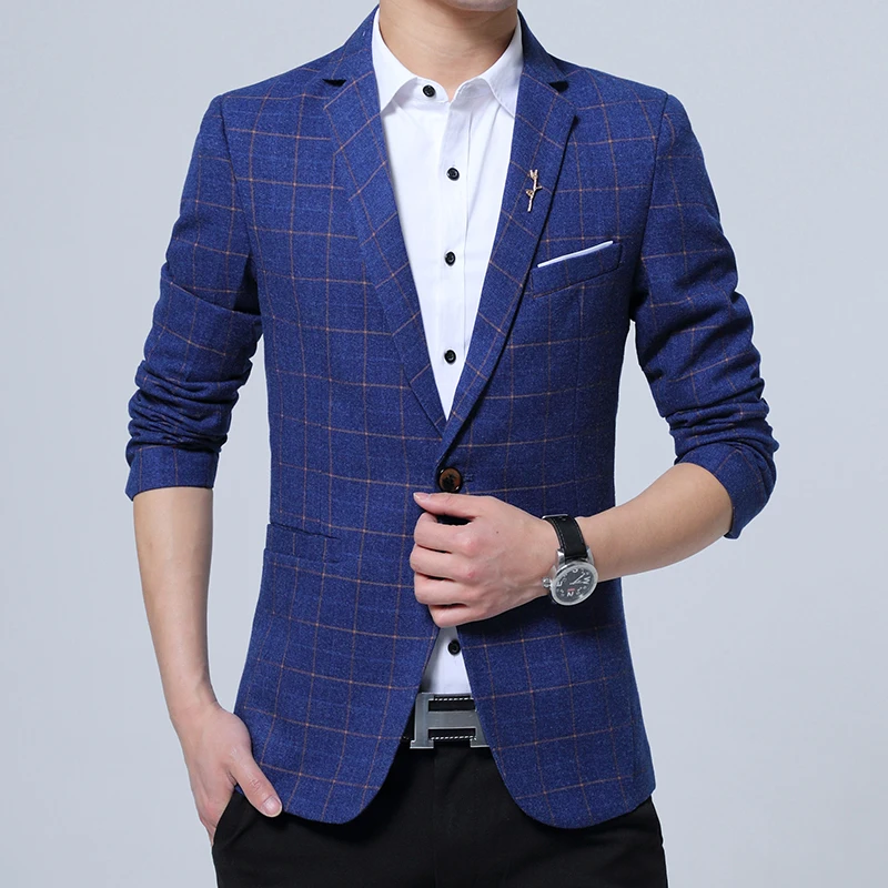 HCXY 2017 New lattice Men's Casual Suit Jacket Men Fit Slim Blazers jacket coat high-quality male jackets | Мужская одежда