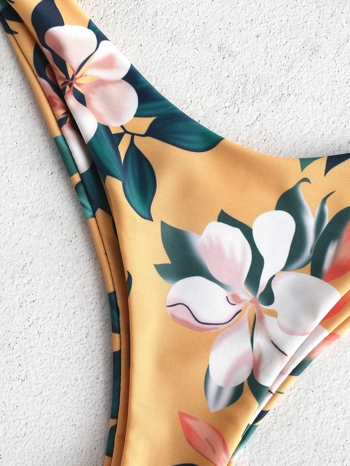 ZAFUL Leaf Print Набор для бикини с глубоким вырезом и Тонкий-бретельками Свободный мягкий купальник Пуловер Повседневный пляжный купальник Бикини