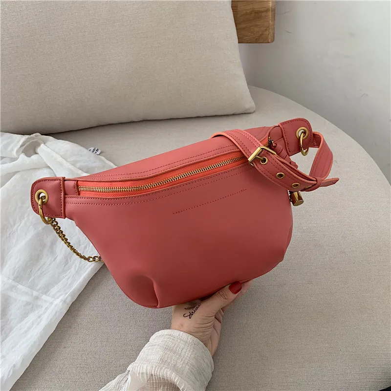 Burminsa Summer Chain Soft Chest Bags For Girls Candy Color Women Sling Waist Pack Phone Crossbody Bags Yellow White Green - Цвет: Watermelon Red