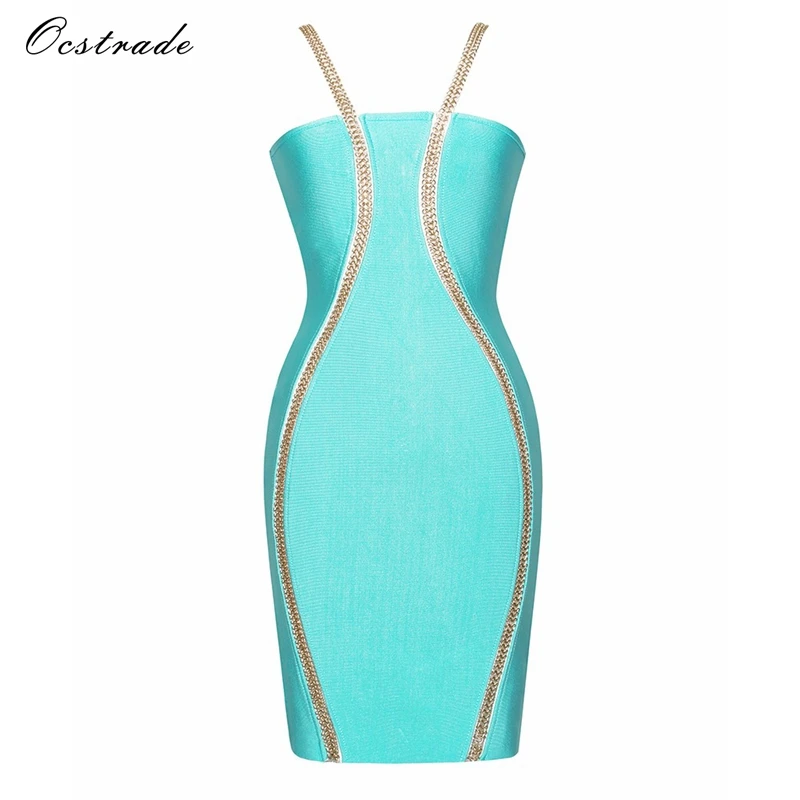 Женское Бандажное платье Ocstrade модное синее с цепочкой светильник новинка 2017 |