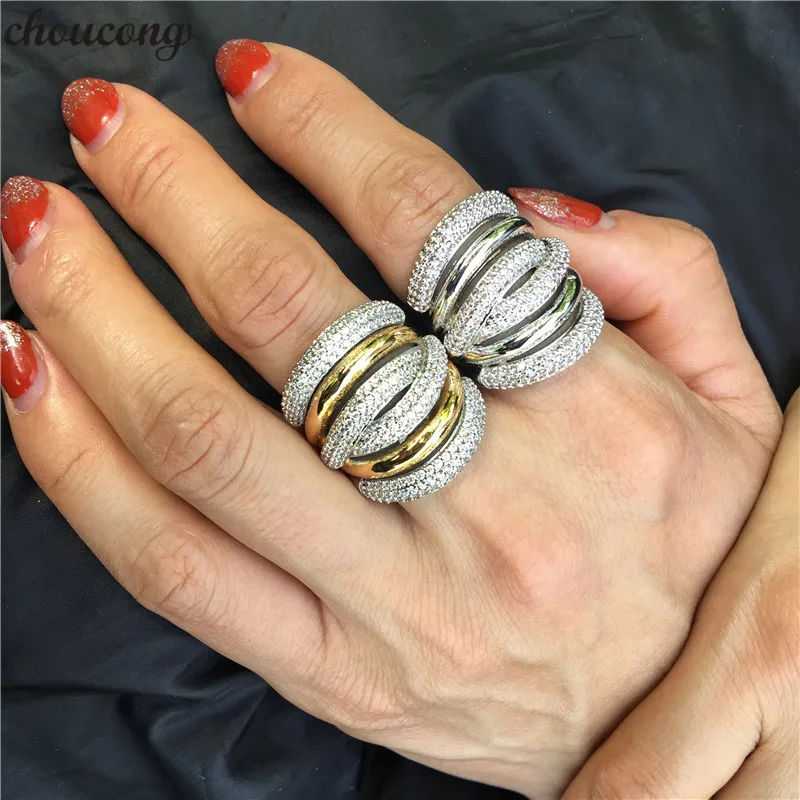 choucong Luxury Big Across Ring White Yellow Gold Filled AAAAA Zircon cz Party Wedding Band Rings For Women Finger Jewelry Gift