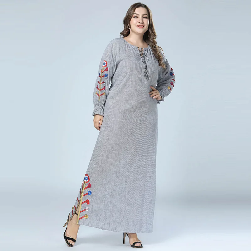 Хлопковое льняное Длинное Макси платье для женщин abaya Дубайский мусульманский