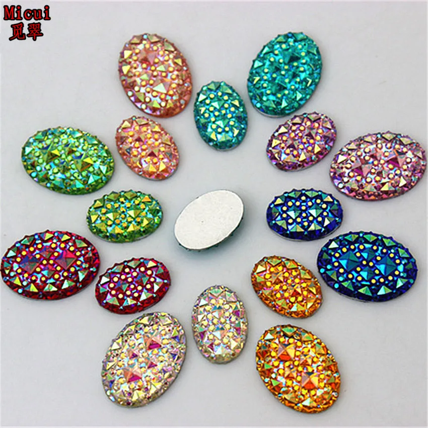 

Micui 50 шт. 10*14/13*18 мм кристалл AB Смола Стразы с плоской задней стороной овальные без горячей фиксации Стразы со стразами для рукоделия MC26