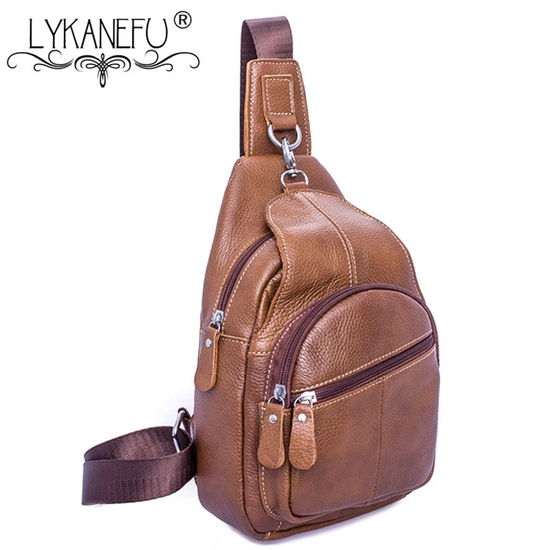 LYKANEFU 100% натуральная кожа сумки для мужчин нагрудные Мужская сумка из воловьей