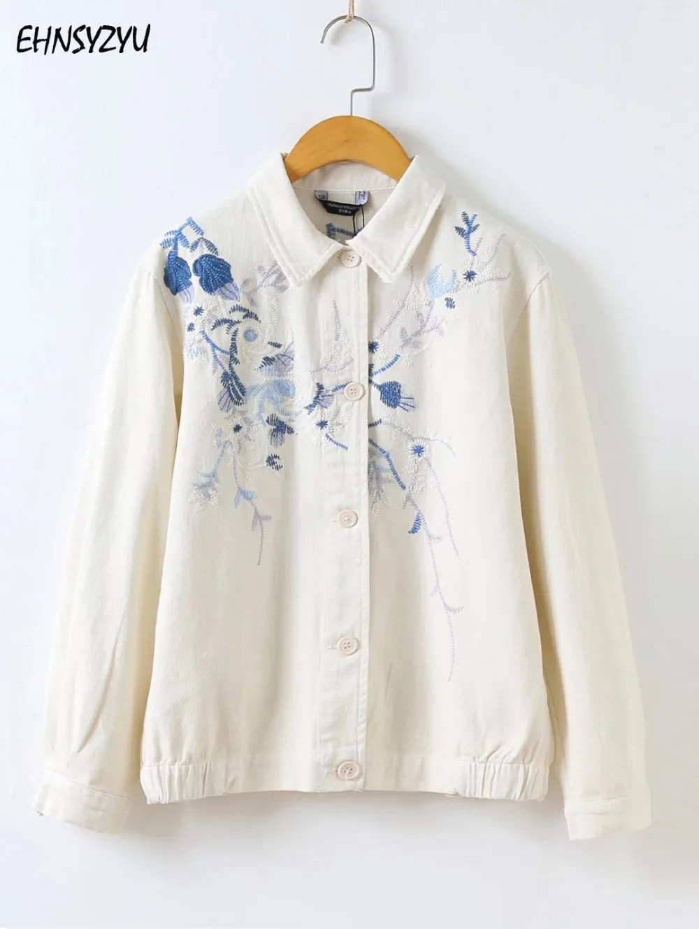 Новый вышивка белые куртки женские 2018 Apring Осень Мода длинным рукавом эластичный
