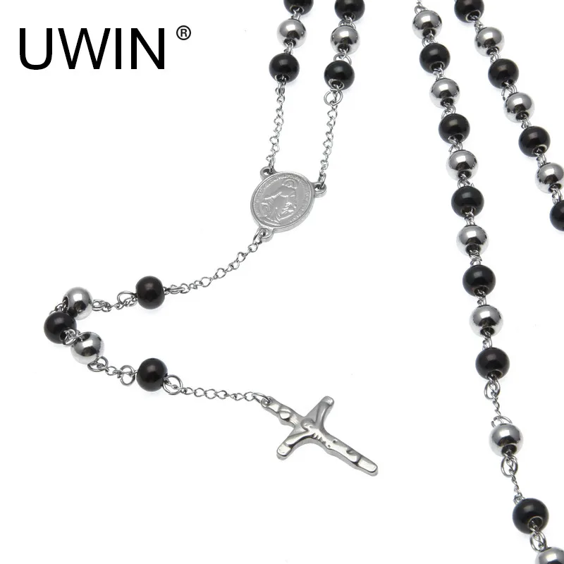 UWIN мужское ожерелье с подвеской в виде Креста Иисуса подвеска Розария серебряное