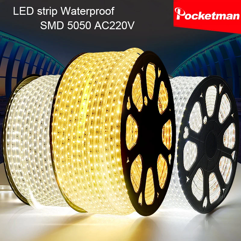 

5050 RGB LED Strip Flexible Light 60leds/m Waterproof Led Tape Light With Power Plug 1M/2M/3M/5M/6M/7M/8M/9M/10M/15M/20M AC220V