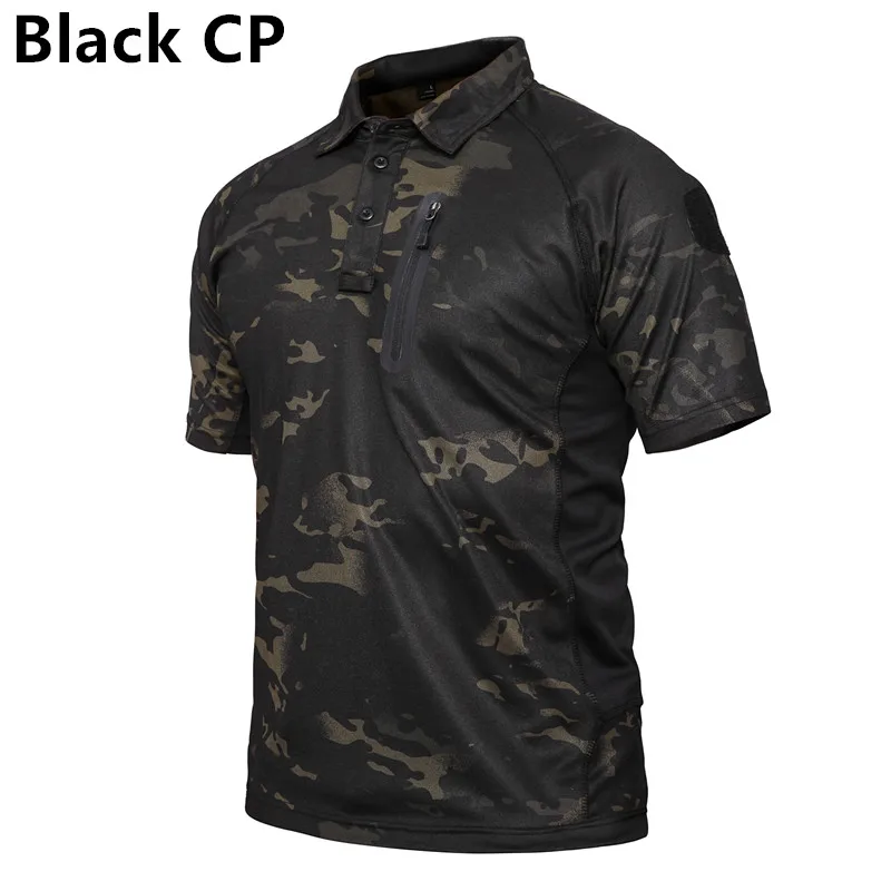 Black CP Летняя армейская камуфляжная футболка для мужчин дышащая летняя футболка с карманом футболки мужские тактические военные футболки - Цвет: Black CP