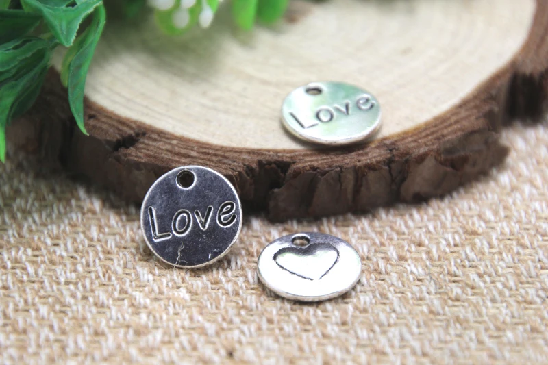 20 шт. подвески с сердечками и дисками Античные тибетские серебряные 14 мм|charm