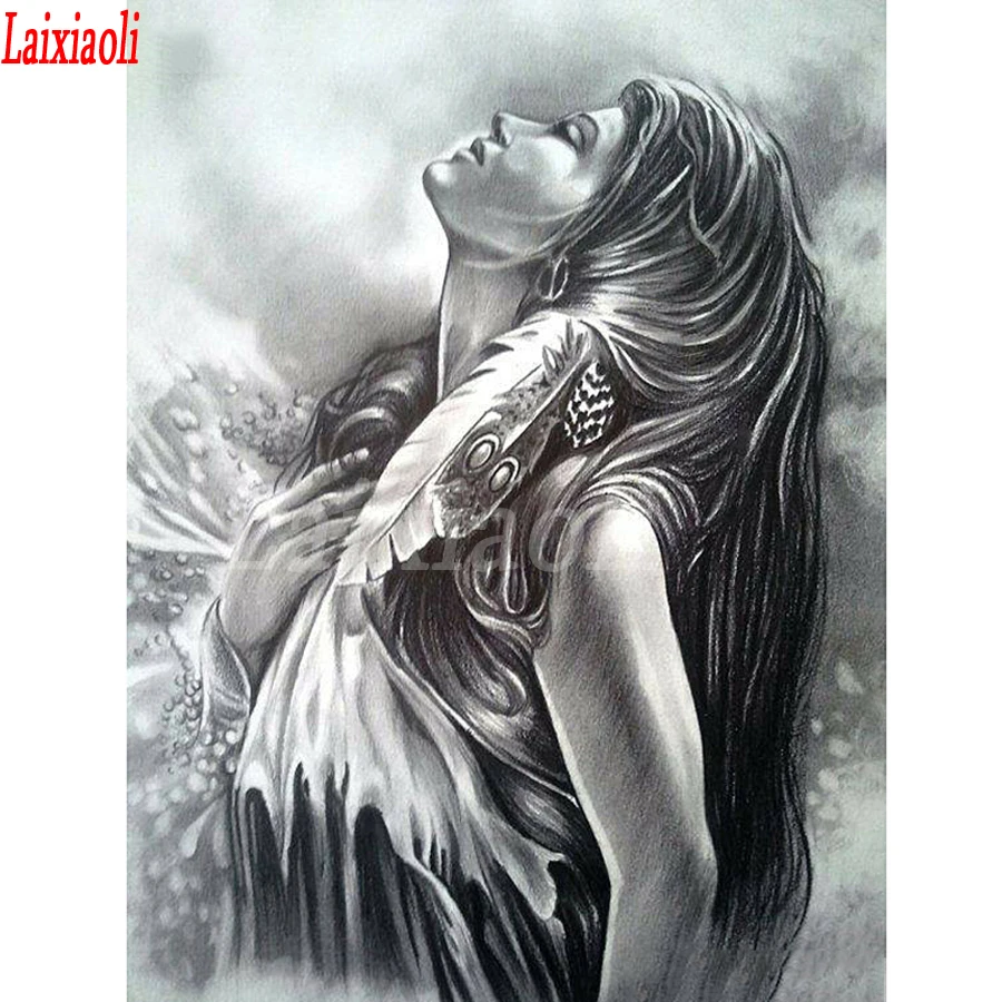 

Алмазная 5D Вышивка с изображением людей, индейцев, волков, алмазная живопись, вышивка крестиком, полноразмерная мозаика стразы, украшение д...