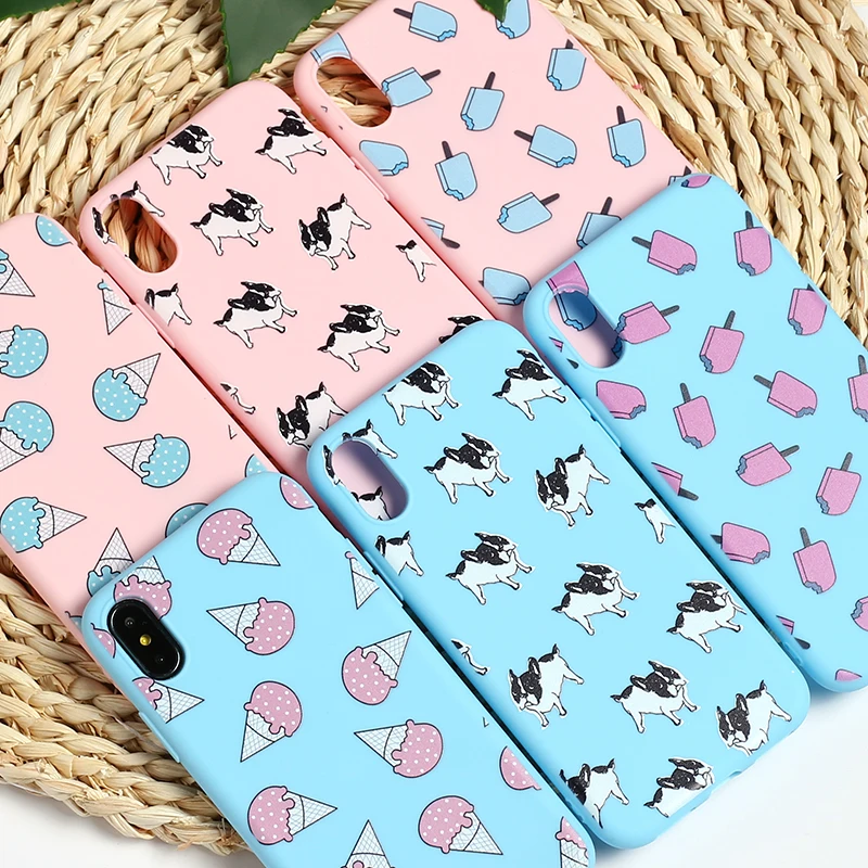 Для iPhone 12 11 Pro 6 6S 7 8 8Plus X XS Max милый щенок Мопс Французский бульдог Мороженое Мягкий