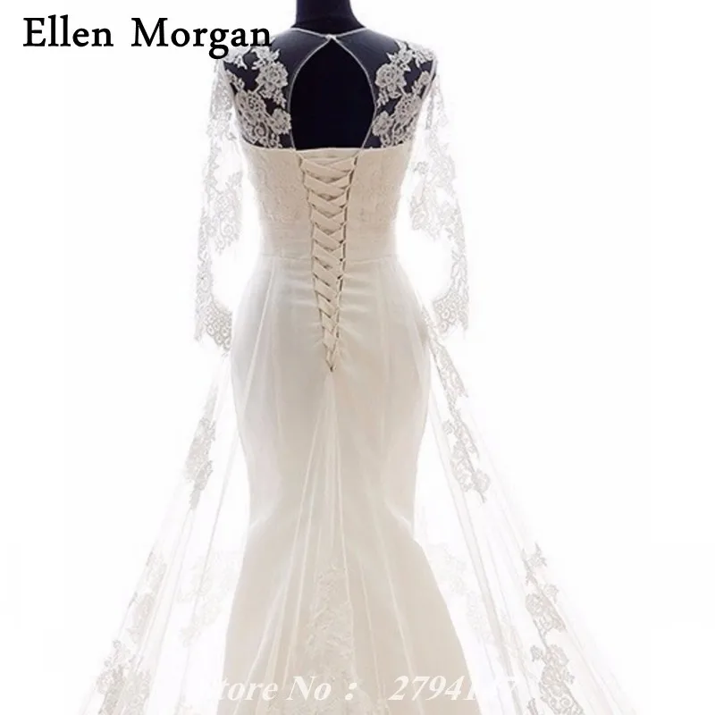 Русалка с длинным рукавом свадебные платья для девочек цвета слоновой кости Sheer