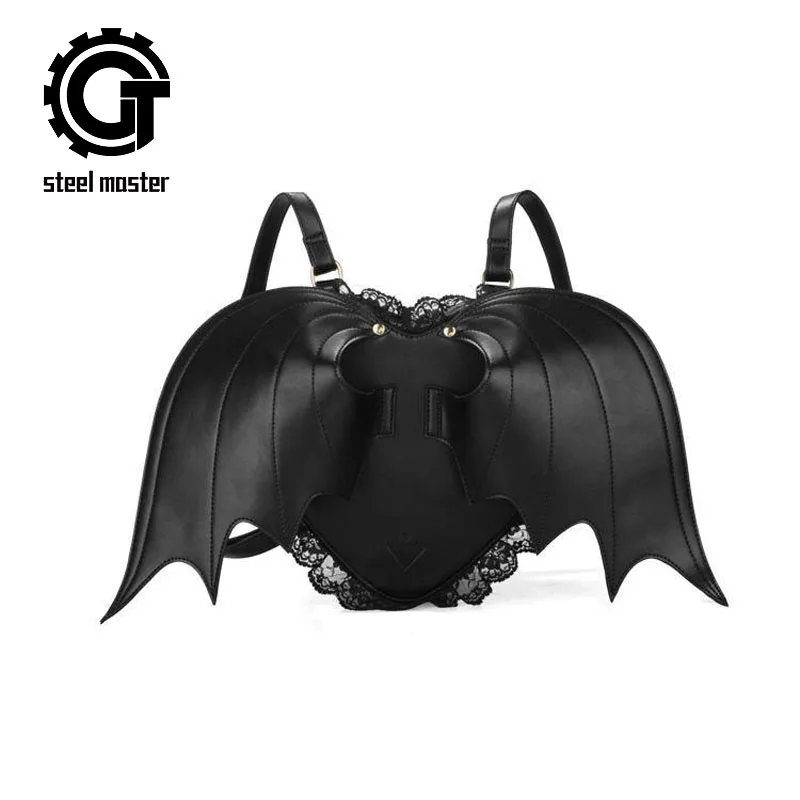 Женский рюкзак летучая мышь в стиле панк черный Ретро с монстрами призраками и