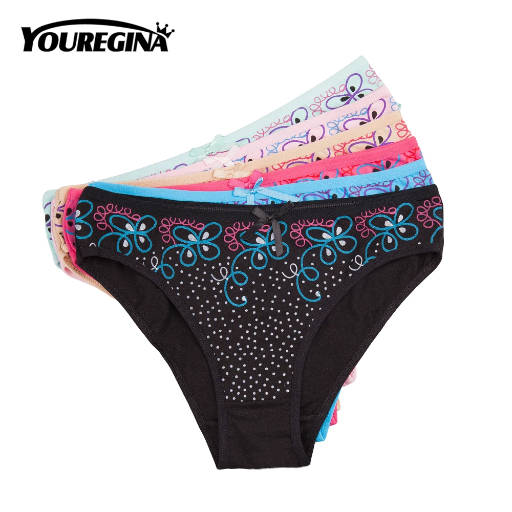 6 шт./партия женские хлопковые трусы с цветочным принтом | Женская одежда