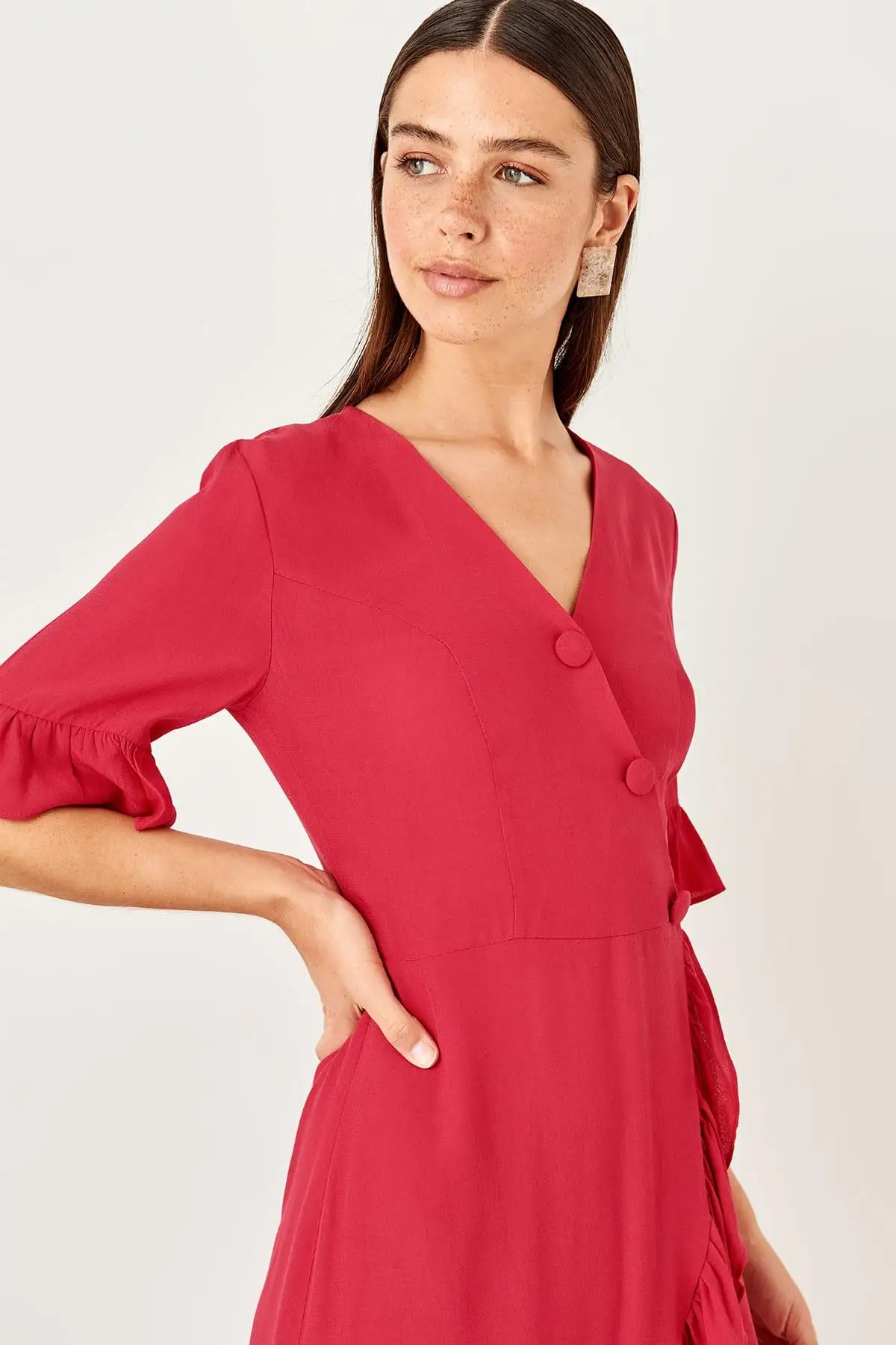 Trendyol платье цвета фуксии с оборками TWOSS19BB0270|Женские платья| |