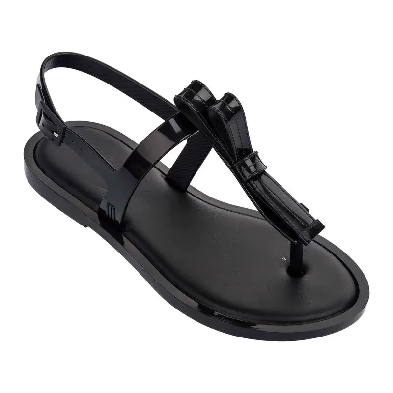 Черный Melissa/женские сандалии, летние пляжные сандалии, Вьетнамки, Женская обувь в богемном стиле, модные сандалии Melissa на плоской подошве, украшенные бисером - Цвет: Черный
