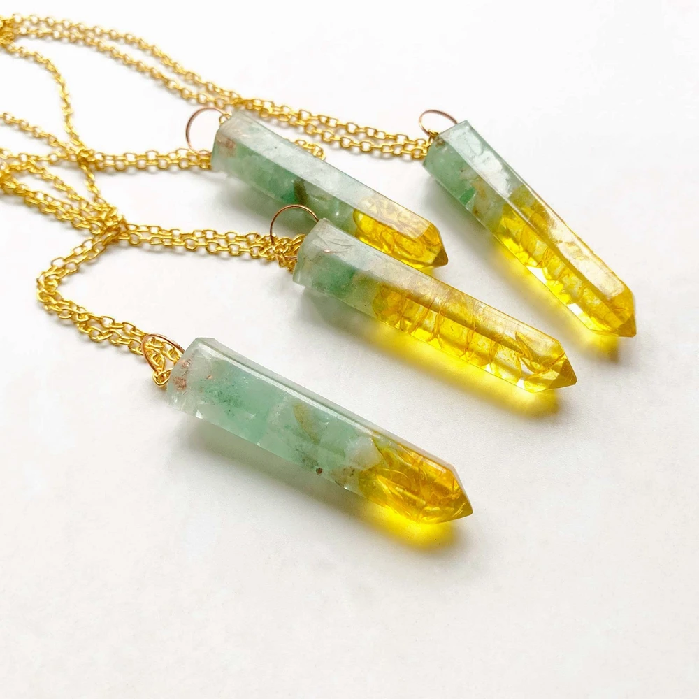 Подвеска Bhuann желтая Кварцевая зеленая Aventurine колье кулон из смолы подвеска камня
