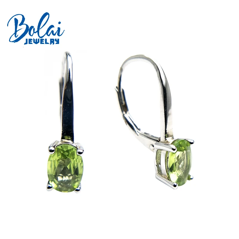 Bolaijewelry, Натуральный Зеленый Перидот Драгоценный Камень Lerer крюк сзади серьги 925 пробы ювелирные изделия для девочек праздничная одежда ЛУЧШАЯ ПОДАРОЧНАЯ КОРОБКА