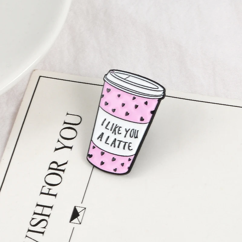 Розовый кружка эмаль на булавке брошь мне нравится латте значки Кофе чашка для