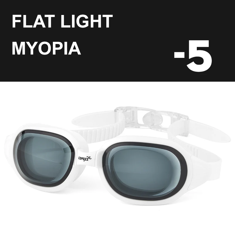 Myopia White -5 COPOZZ очки для плавания, очки для близорукости от 0 до 1,5 до-7, для мужчин и женщин, анти-туман, УФ-защита, водонепроницаемые очки для плавания, очки для плавания, диоптрий, очки для плавания - Цвет: Myopia White -5