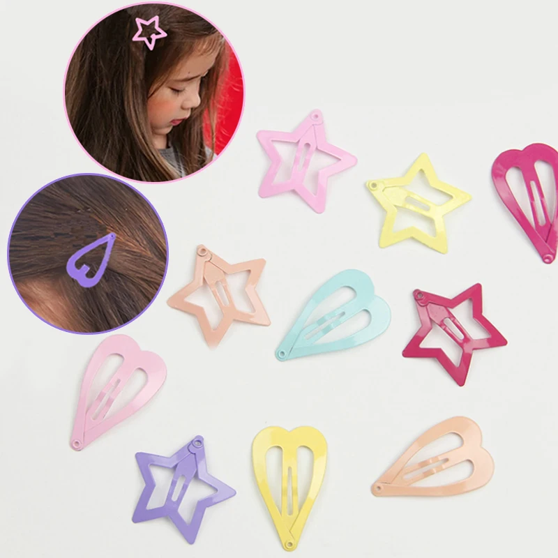 

LNRRABC 5PC/set heart-shaped stars design Korean fashion BB clip alloy candy color hairpin girl jewelry hair accessories