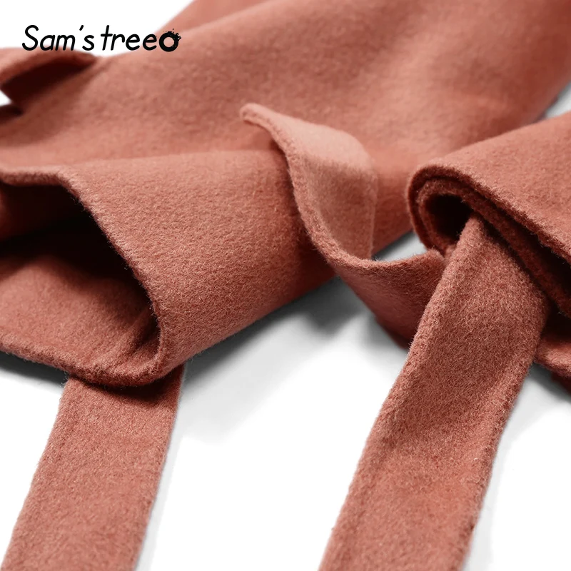 SAM'S TREE/розовое однотонное прямое зимнее женское пальто в минималистическом стиле, Осеннее Свободное пальто на одной пуговице с рукавами из чистой ленты