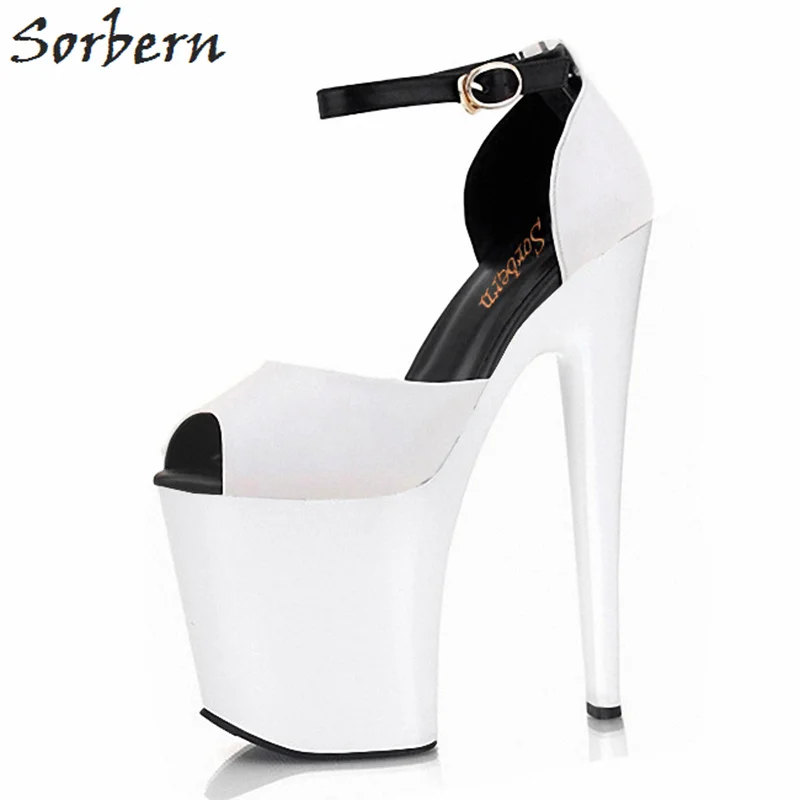 

Sorbern Elegant White Ankle Strap Sandals Spike High Heels Peep Toe Platform Summer Shoes Women Block Heel Sandals Fetish Heels