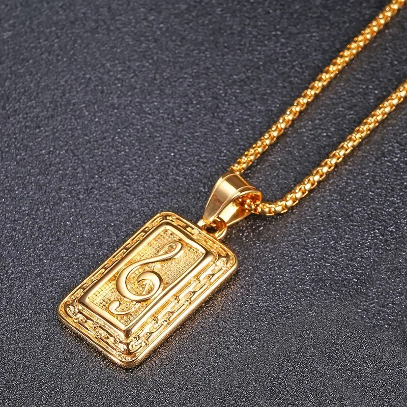 RIR Treble Clef Music Note Necklace Pendant Gold Stainless Steel Teacher Lover Gift For Musician Jewelry | Украшения и аксессуары