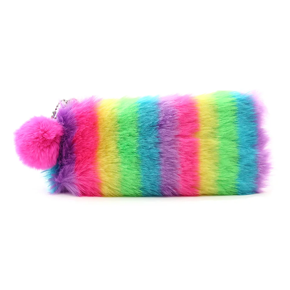 1 Pcs Rainbow Color Plush Pencil Case Travel Makeup Bags Pompom Ball Decor Women Bag | Багаж и сумки