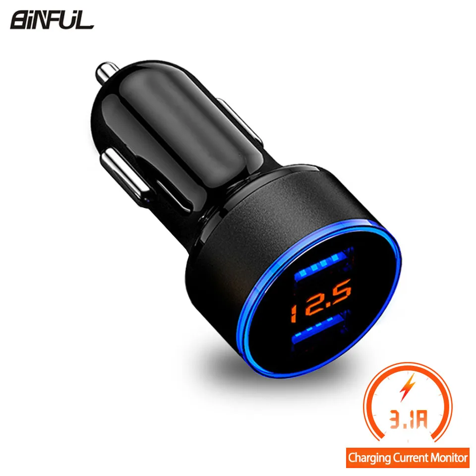 Автомобильное зарядное устройство с двумя USB портами и цифровым светодиодным