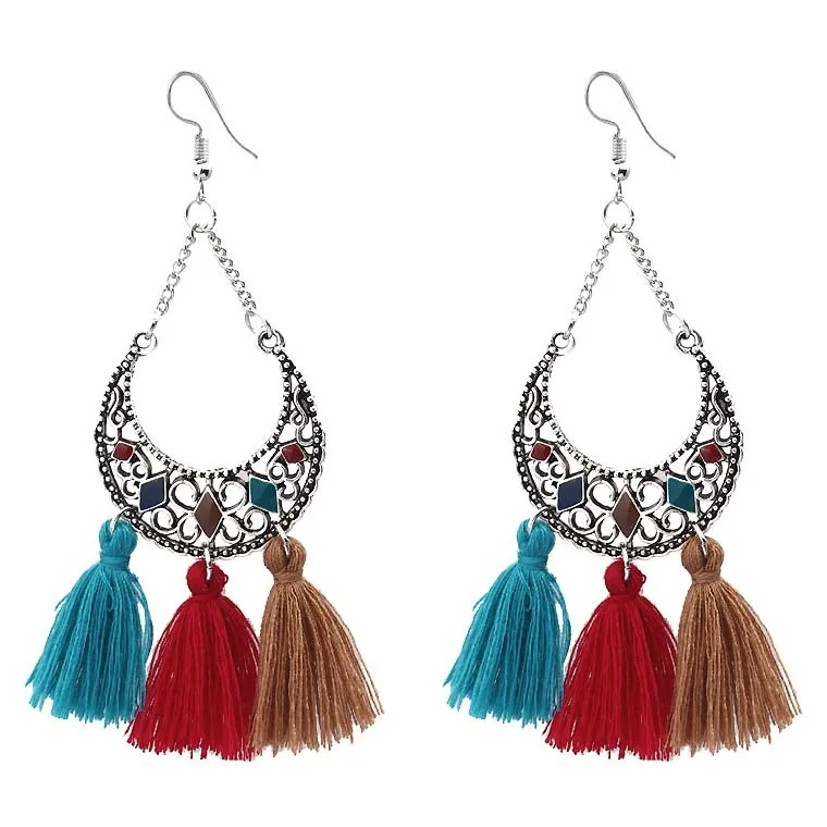 Этнические длинные серьги с кисточками из хлопка для женщин 2018 модные брендовые