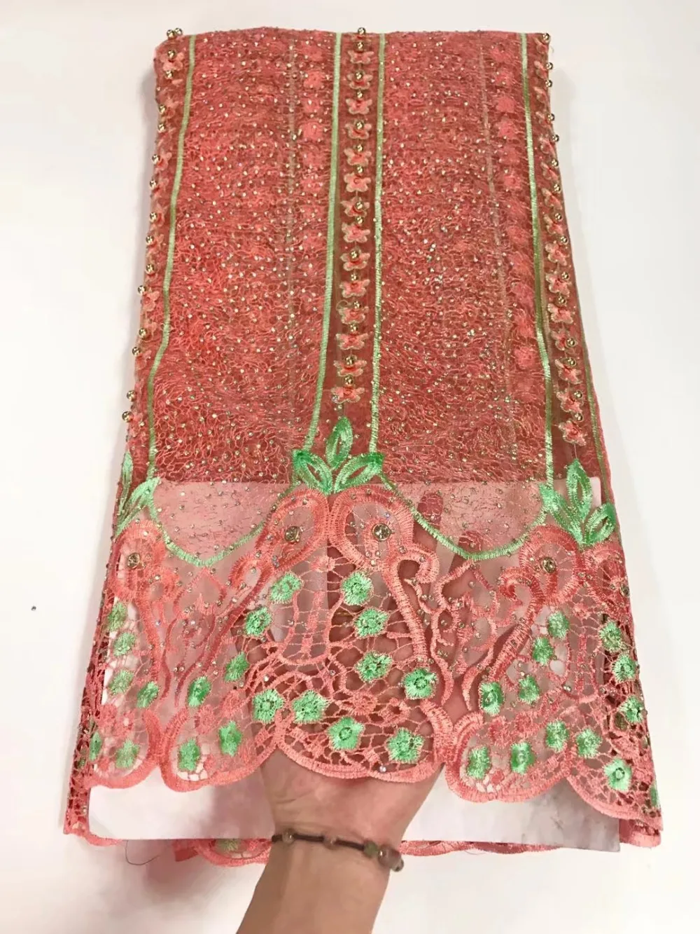 2017 Latest African Tulle Lace Fabric High Quality With BEADED lace material For Nigerian Women | Дом и сад