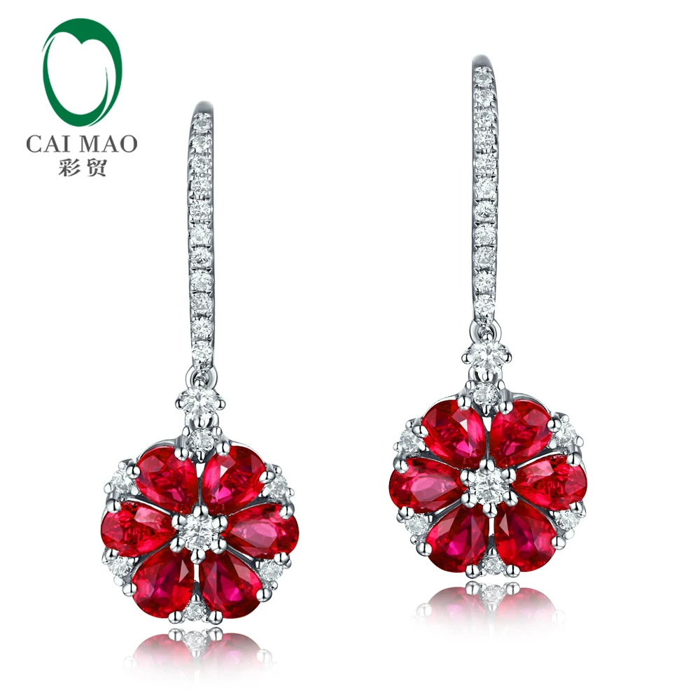 Женские свадебные серьги подвески Caimao из белого золота 14 карат с натуральным