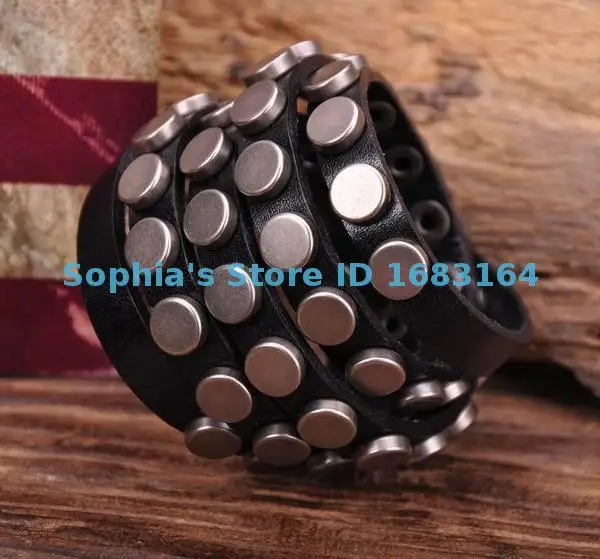 S317 Black Rock R&ampB Round Studs Multi 5-Wrap Leather Wristband Bracelet Bangle Mens | Украшения и аксессуары