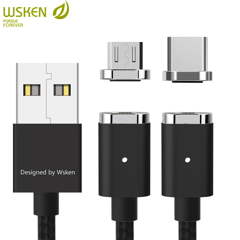 WSKEN Mini2 USB Магнитный зарядный кабель Быстрая зарядка Micro usb type C кабель для samsung Galaxy S9 S8 Note8 S7 S6 huawei Xiaomi 1 м