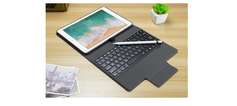 Bluetooth клавиатура чехол для нового iPad 9,7 дюймов, Премиум чехол из тонкой кожи Folio Cover-7 цветов с подсветкой с держателем карандаша