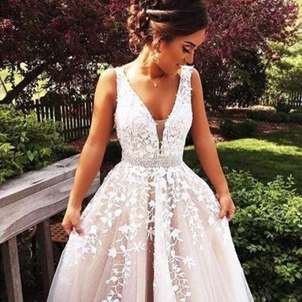 SHJ136 Vestido De Noiva Elegant V Neck Wedding Dress Lace Custom Made Sexy Low Back A-Line Bridal Gown Robe Mariee | Свадьбы и
