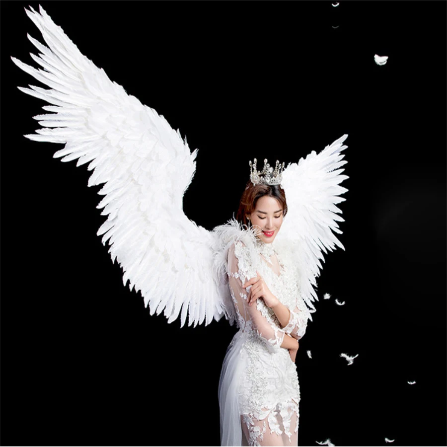 

White Angel Feather wings halloween costume photography model t-stage show wedding wing costume prop party costplay decoration