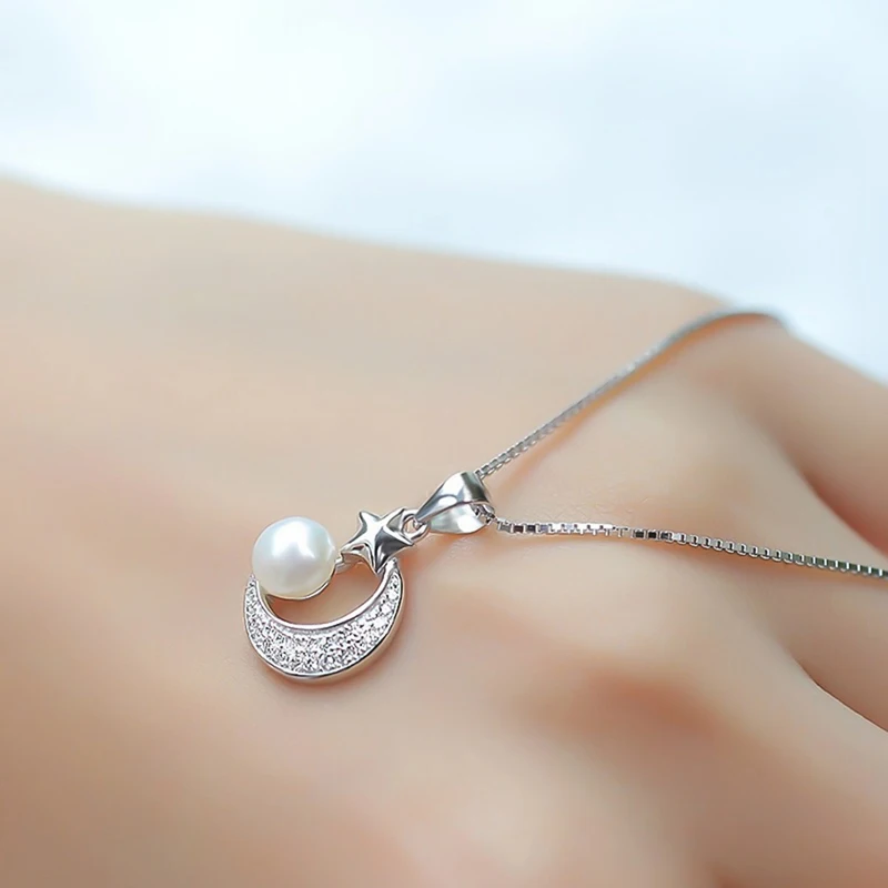 Новое модное жемчужное ожерелье с Луной и звездой серебряное массивная цепочка