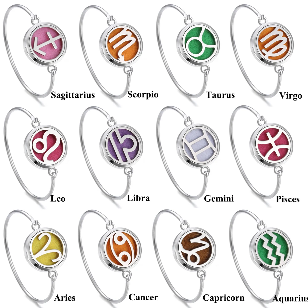 Браслет из нержавеющей стали с диффузором для ароматерапии 12 созвездий|Браслеты