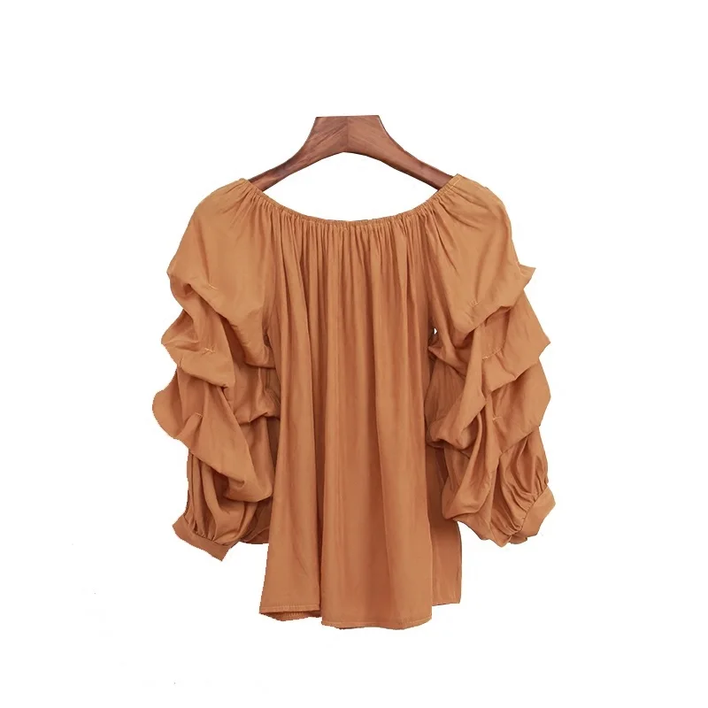 

2019 Spring New Fahion Sexy Off-Shoulder Slash neck Lantern Sleeves Women Blouse Solid Vintage Grace Female Top Elegant Blusa