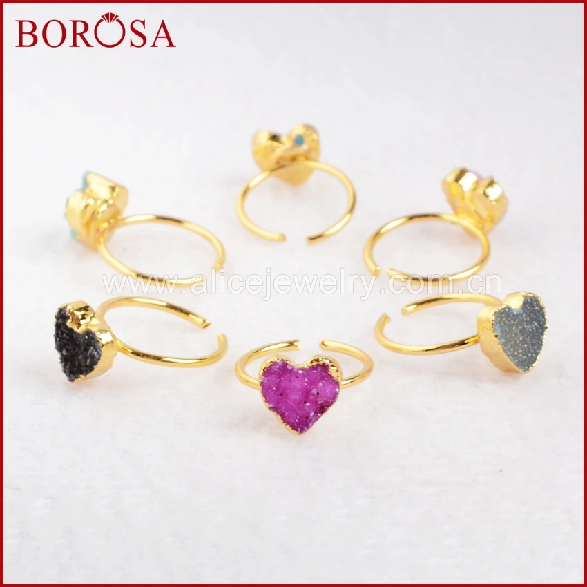 BOROSA распродажа 10 шт (самый маленький палец) кольцо в форме Сердца Druzy Little Finger