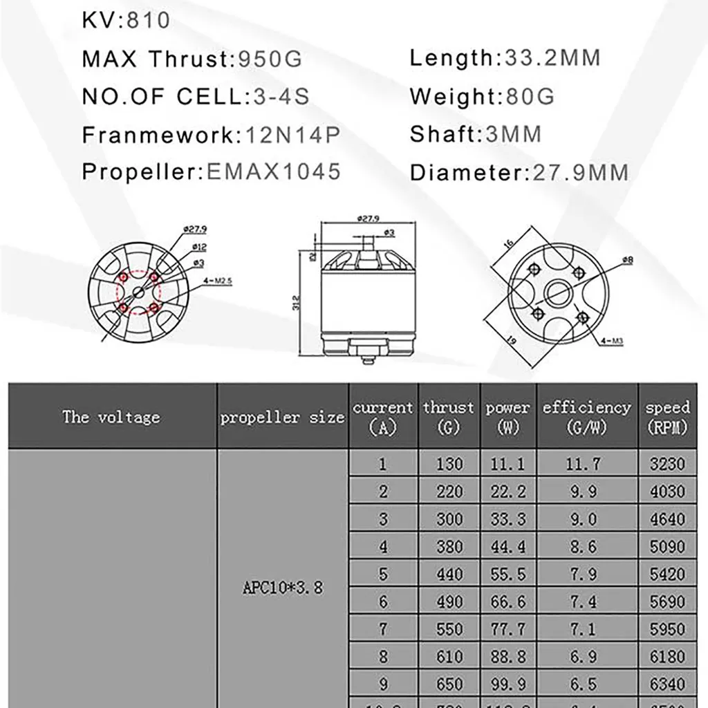OMESHIN EMAX MT2216 810KV бесщеточный двигатель с пропеллером 1045 для радиоуправляемого