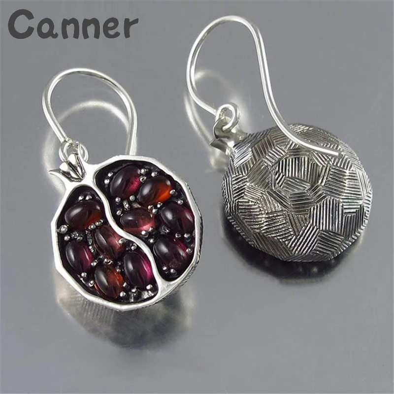 silver earring Canner, Гранатовое золото, кольца для женщин, серьги, гранатовый обруч, Brincos, ювелирный комплект, ожерелье, колье, женские серьги с фруктами, A40 - Окраска металла: silver earring