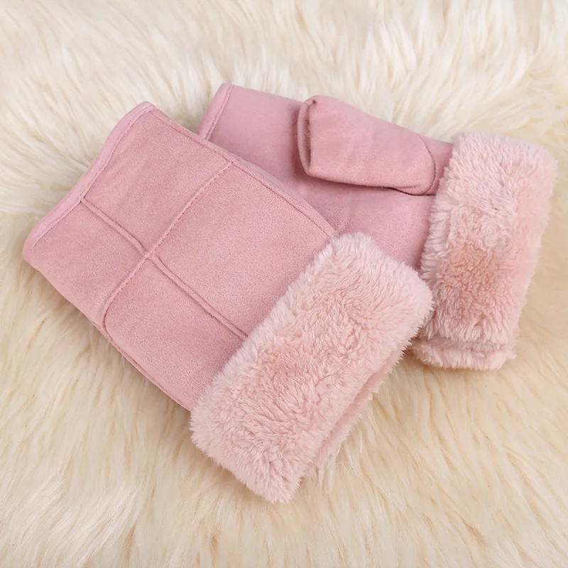 REALBY женские теплые замшевые зимние перчатки варежки без пальцев Теплые наручные