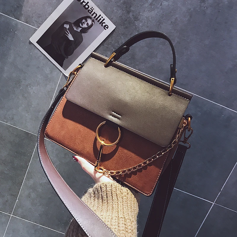 Женская сумка через плечо FuAHaLu модная с металлическим кольцом квадратная