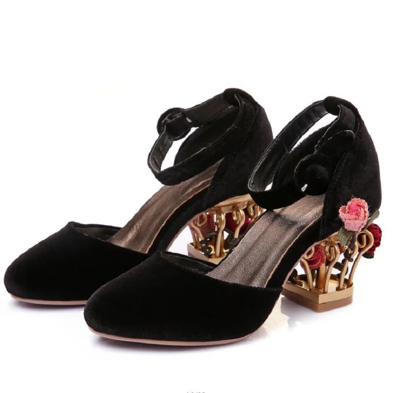 Женские бархатные босоножки на квадратном каблуке большие размеры|fashion sandals|sandals