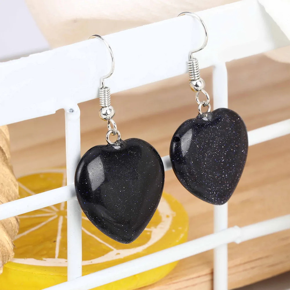 Серьги подвески в форме сердца ювелирные украшения из кварцевого камня черного и